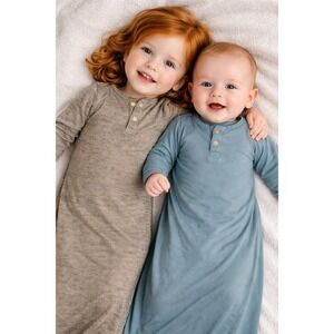Dwell+Slumber Baby‎ Gown 0-3 M Rayon Blend Sleepwear 2 Set Pajamas grey blue USA